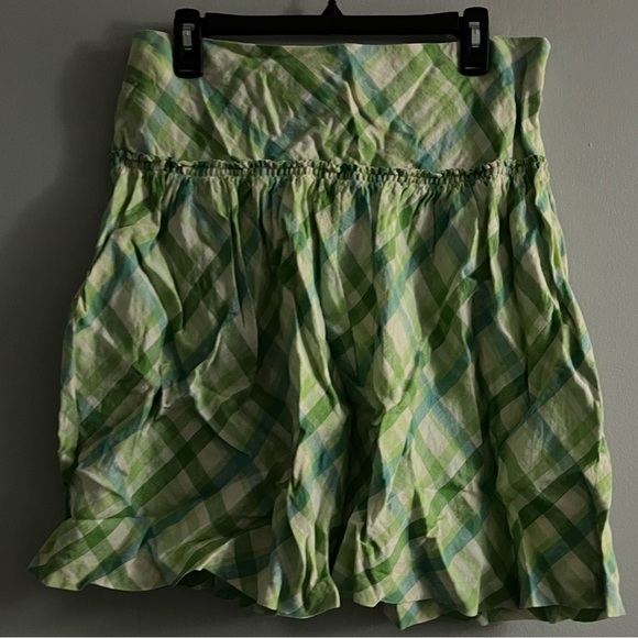 LOFT Spring Plaid 100% Linen Skirt in green and blue Sz 12 petite - Picture 2 of 7